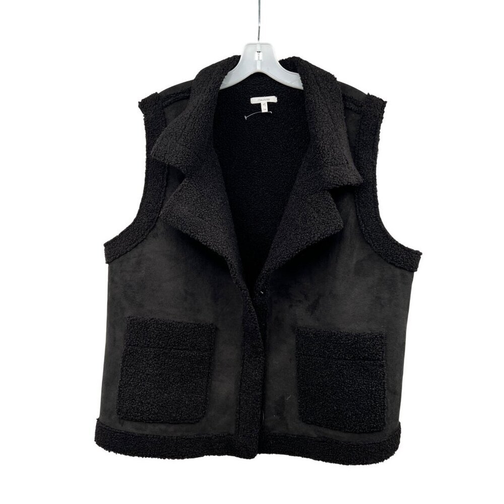 Maurices Womens Faux Suede Fleece Vest Snaps Black Size 1X Pockets